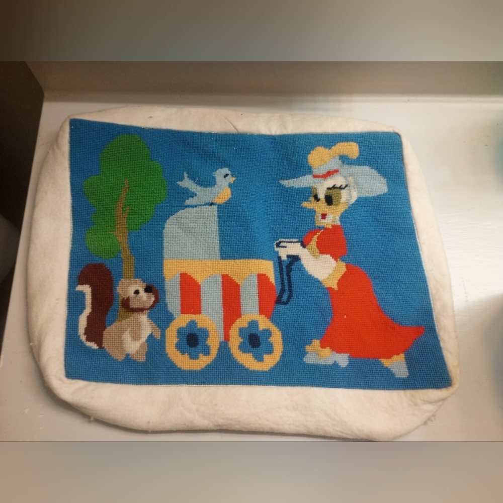 Vintage Handmade Mother Goose Needlepoint Pillow Case Cover 80's